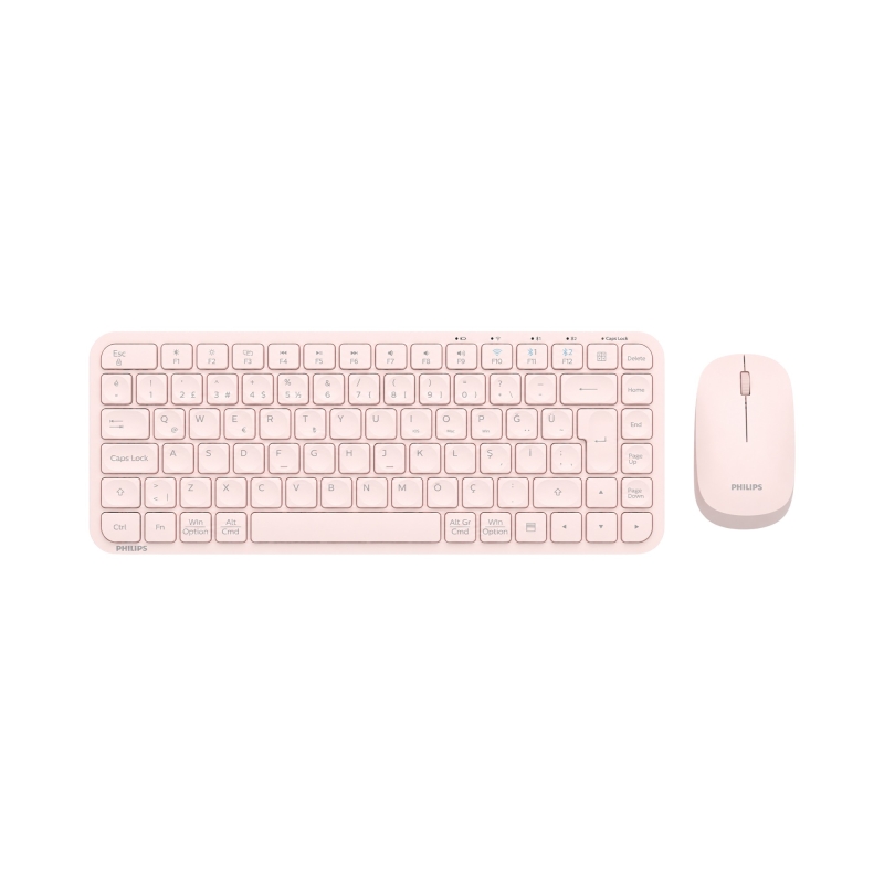 Philips SPT6338BT Bluetooth ve 2.4GHz Kablosuz Türkçe Q Klavye Mouse Seti Pembe - 1