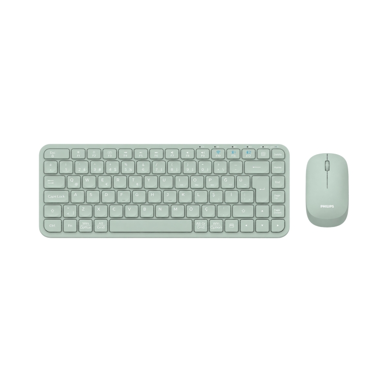 Philips SPT6338BT Bluetooth ve 2.4GHz Kablosuz Türkçe Q Klavye Mouse Seti Yeşil - 1