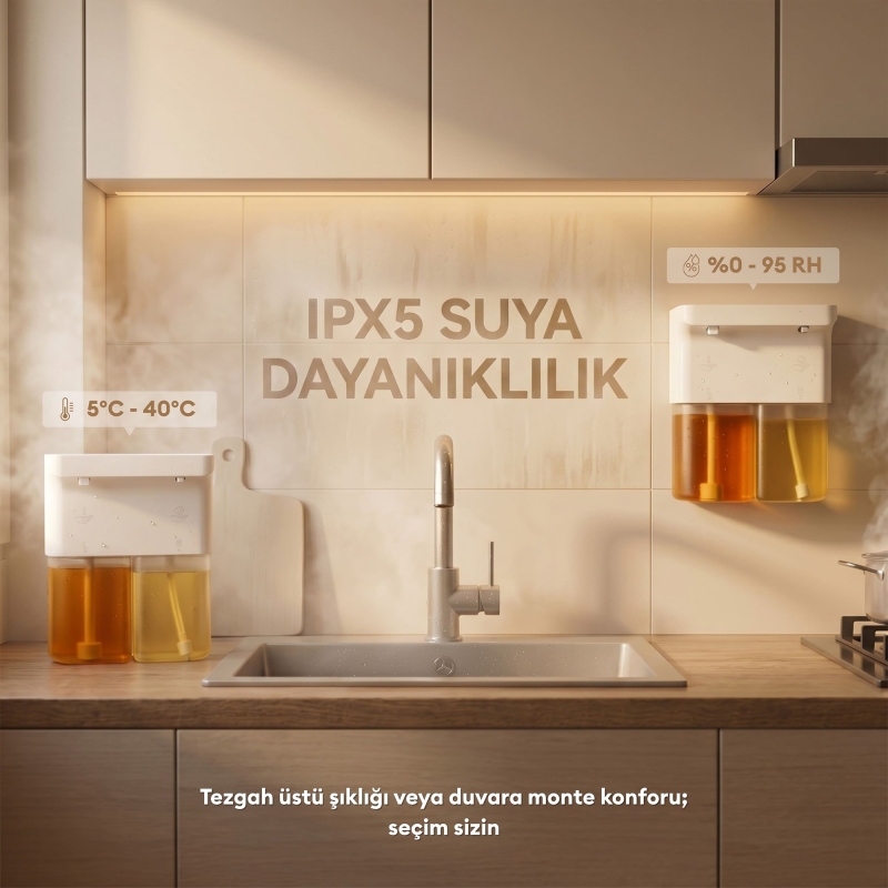 Pizen Bloom Duo Çift Hazneli Şarjlı Otomatik Sensörlü Sıvı Sabunluk 3 Kademeli IPX5 Suya Dayanıklı - 3
