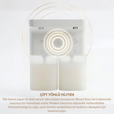Pizen Bloom Duo Çift Hazneli Şarjlı Otomatik Sensörlü Sıvı Sabunluk 3 Kademeli IPX5 Suya Dayanıklı - 5