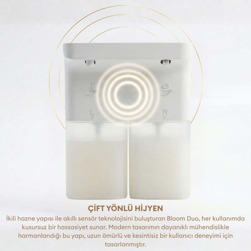 Pizen Bloom Duo Çift Hazneli Şarjlı Otomatik Sensörlü Sıvı Sabunluk 3 Kademeli IPX5 Suya Dayanıklı - 5