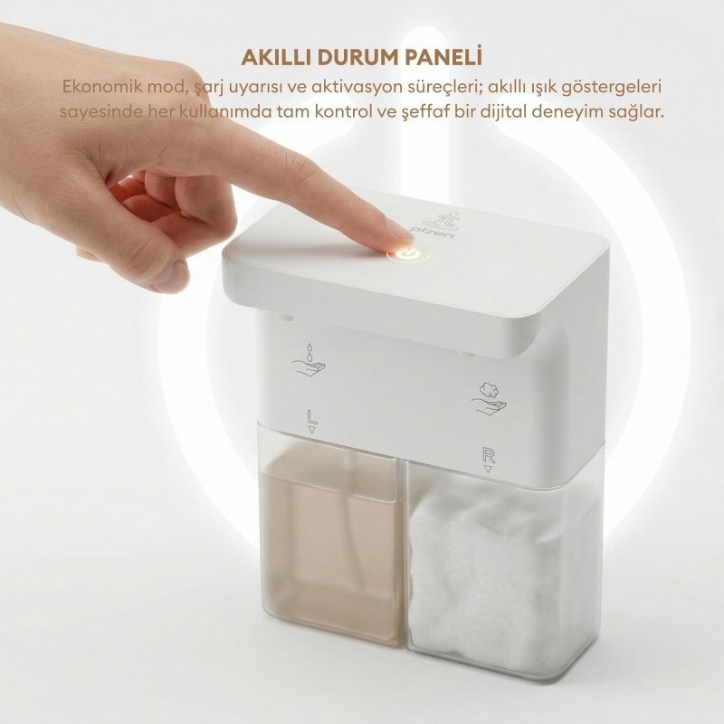 Pizen Bloom Duo Çift Hazneli Şarjlı Otomatik Sensörlü Sıvı Sabunluk 3 Kademeli IPX5 Suya Dayanıklı - 6
