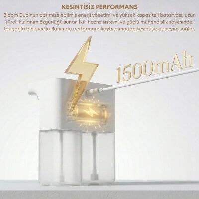 Pizen Bloom Duo Çift Hazneli Şarjlı Otomatik Sensörlü Sıvı Sabunluk 3 Kademeli IPX5 Suya Dayanıklı - 7