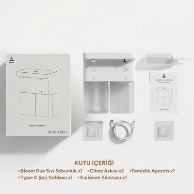 Pizen Bloom Duo Çift Hazneli Şarjlı Otomatik Sensörlü Sıvı Sabunluk 3 Kademeli IPX5 Suya Dayanıklı - 8