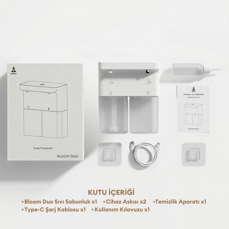 Pizen Bloom Duo Çift Hazneli Şarjlı Otomatik Sensörlü Sıvı Sabunluk 3 Kademeli IPX5 Suya Dayanıklı - 8