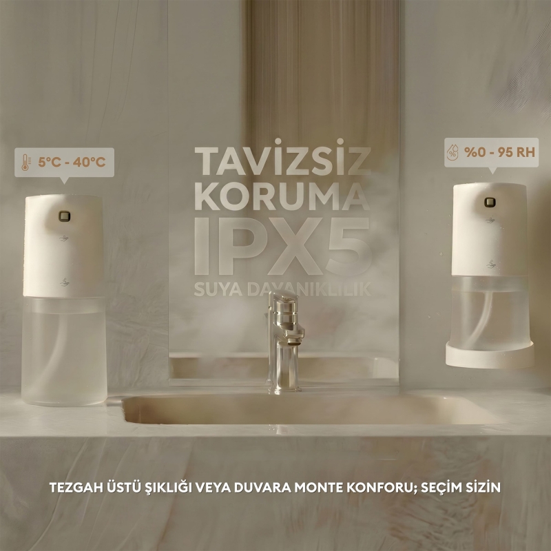 Pizen Bloom Şarjlı Otomatik Sensörlü Köpük Sıvı Sabunluk 2 Kademeli Akış IPX5 Suya Dayanıklı - 3