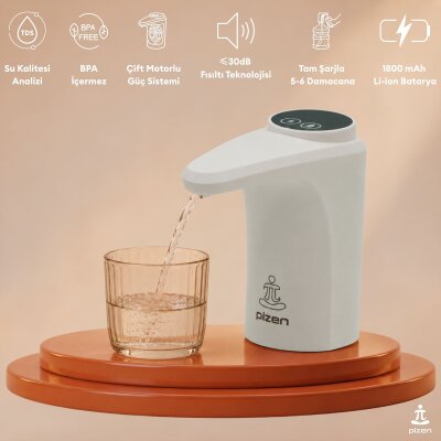 Pizen Flow Şarjlı Otomatik Damacana Su Pompası TDS Ölçer 250ml 500ml 1L 2L Ölçü Özellikli Beyaz - 2