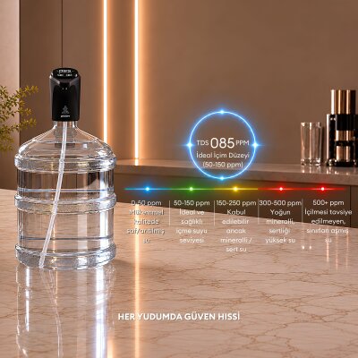Pizen Flow Şarjlı Otomatik Damacana Su Pompası TDS Ölçer 250ml 500ml 1L 2L Ölçü Özellikli Beyaz - 3