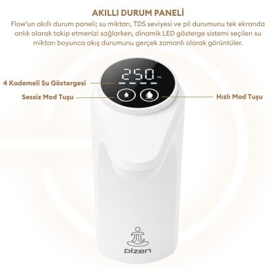 Pizen Flow Şarjlı Otomatik Damacana Su Pompası TDS Ölçer 250ml 500ml 1L 2L Ölçü Özellikli Beyaz - 5