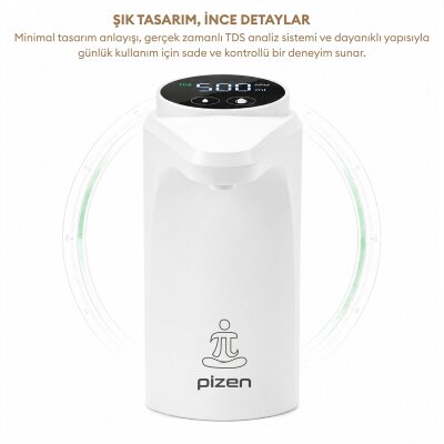 Pizen Flow Şarjlı Otomatik Damacana Su Pompası TDS Ölçer 250ml 500ml 1L 2L Ölçü Özellikli Beyaz - 8
