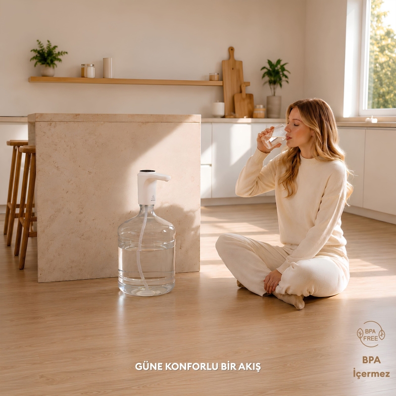 Pizen Flow Şarjlı Otomatik Damacana Su Pompası TDS Ölçer 250ml 500ml 1L 2L Ölçü Özellikli Beyaz - 9