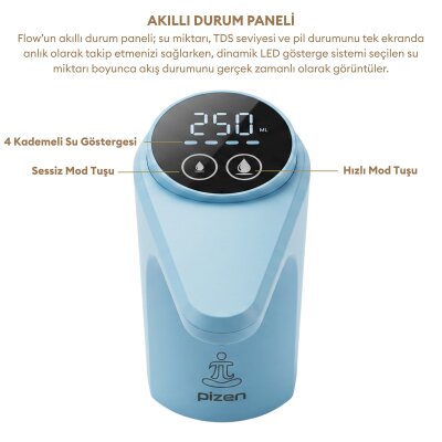 Pizen Flow Şarjlı Otomatik Damacana Su Pompası TDS Ölçer 250ml 500ml 1L 2L Ölçü Özellikli Mavi - 5