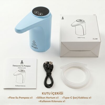 Pizen Flow Şarjlı Otomatik Damacana Su Pompası TDS Ölçer 250ml 500ml 1L 2L Ölçü Özellikli Mavi - 10