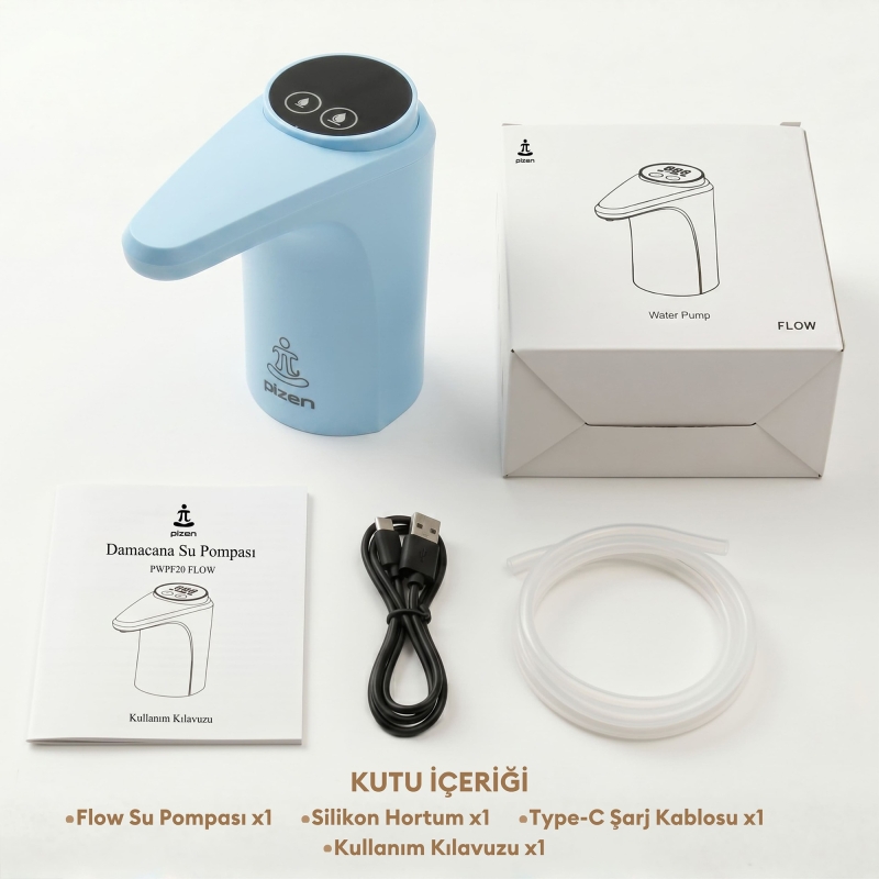 Pizen Flow Şarjlı Otomatik Damacana Su Pompası TDS Ölçer 250ml 500ml 1L 2L Ölçü Özellikli Mavi - 10