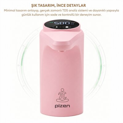 Pizen Flow Şarjlı Otomatik Damacana Su Pompası TDS Ölçer 250ml 500ml 1L 2L Ölçü Özellikli Pembe - 8