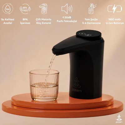 Pizen Flow Şarjlı Otomatik Damacana Su Pompası TDS Ölçer 250ml 500ml 1L 2L Ölçü Özellikli Siyah - 2