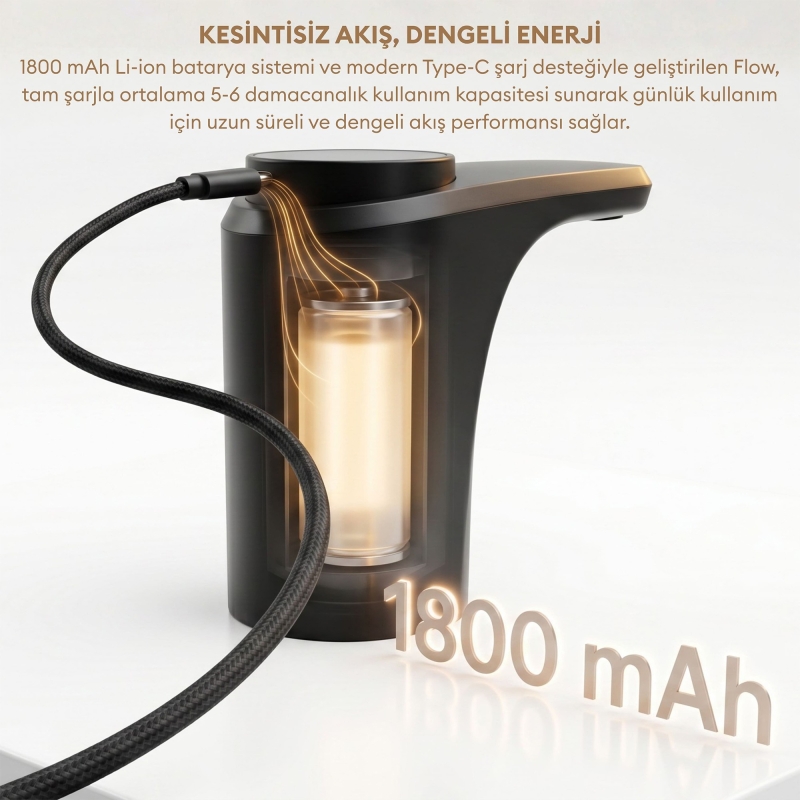 Pizen Flow Şarjlı Otomatik Damacana Su Pompası TDS Ölçer 250ml 500ml 1L 2L Ölçü Özellikli Siyah - 3