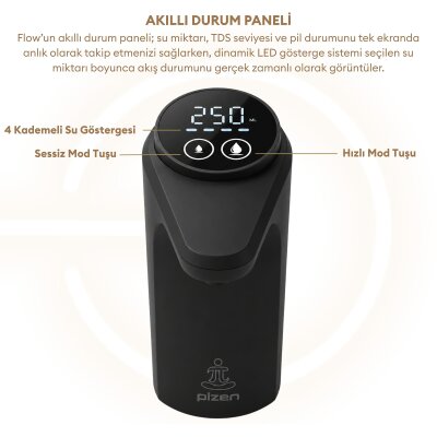 Pizen Flow Şarjlı Otomatik Damacana Su Pompası TDS Ölçer 250ml 500ml 1L 2L Ölçü Özellikli Siyah - 7