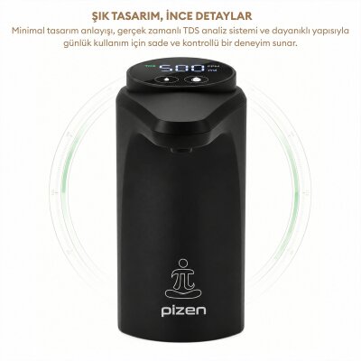 Pizen Flow Şarjlı Otomatik Damacana Su Pompası TDS Ölçer 250ml 500ml 1L 2L Ölçü Özellikli Siyah - 8