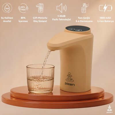 Pizen Flow Şarjlı Otomatik Damacana Su Pompası TDS Ölçer 250ml 500ml 1L 2L Ölçü Özellikli Turuncu - 2
