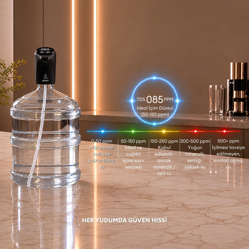 Pizen Flow Şarjlı Otomatik Damacana Su Pompası TDS Ölçer 250ml 500ml 1L 2L Ölçü Özellikli Turuncu - 3
