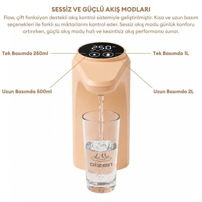 Pizen Flow Şarjlı Otomatik Damacana Su Pompası TDS Ölçer 250ml 500ml 1L 2L Ölçü Özellikli Turuncu - 6