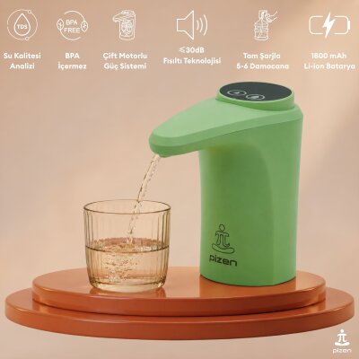Pizen Flow Şarjlı Otomatik Damacana Su Pompası TDS Ölçer 250ml 500ml 1L 2L Ölçü Özellikli Yeşil - 2