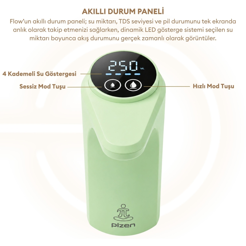 Pizen Flow Şarjlı Otomatik Damacana Su Pompası TDS Ölçer 250ml 500ml 1L 2L Ölçü Özellikli Yeşil - 5