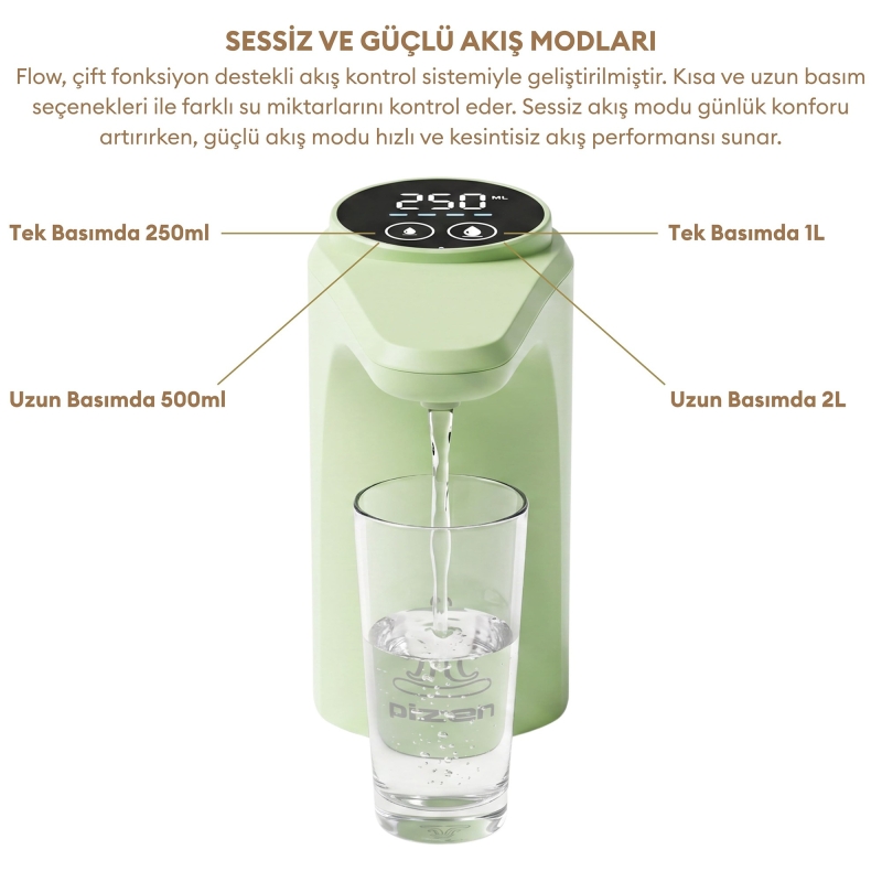 Pizen Flow Şarjlı Otomatik Damacana Su Pompası TDS Ölçer 250ml 500ml 1L 2L Ölçü Özellikli Yeşil - 6