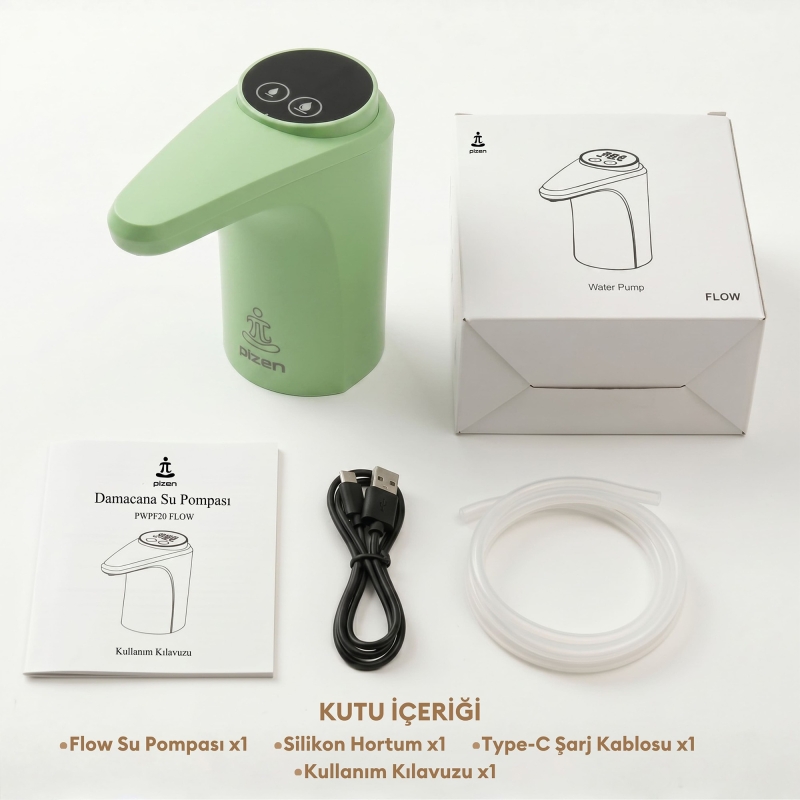 Pizen Flow Şarjlı Otomatik Damacana Su Pompası TDS Ölçer 250ml 500ml 1L 2L Ölçü Özellikli Yeşil - 10