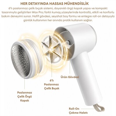 Pizen Wax Pro 6 Bıçaklı Şarjlı Tüy ve Tiftik Temizleme Makinesi Dahili Tüy Toplama Rulosu 2’si 1 Arada - 6
