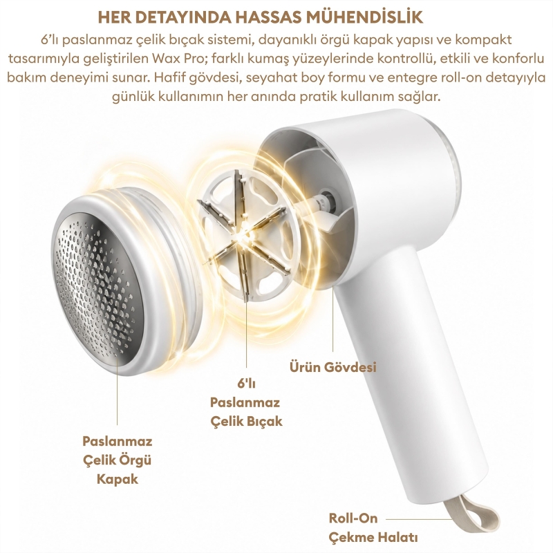 Pizen Wax Pro 6 Bıçaklı Şarjlı Tüy ve Tiftik Temizleme Makinesi Dahili Tüy Toplama Rulosu 2’si 1 Arada - 6