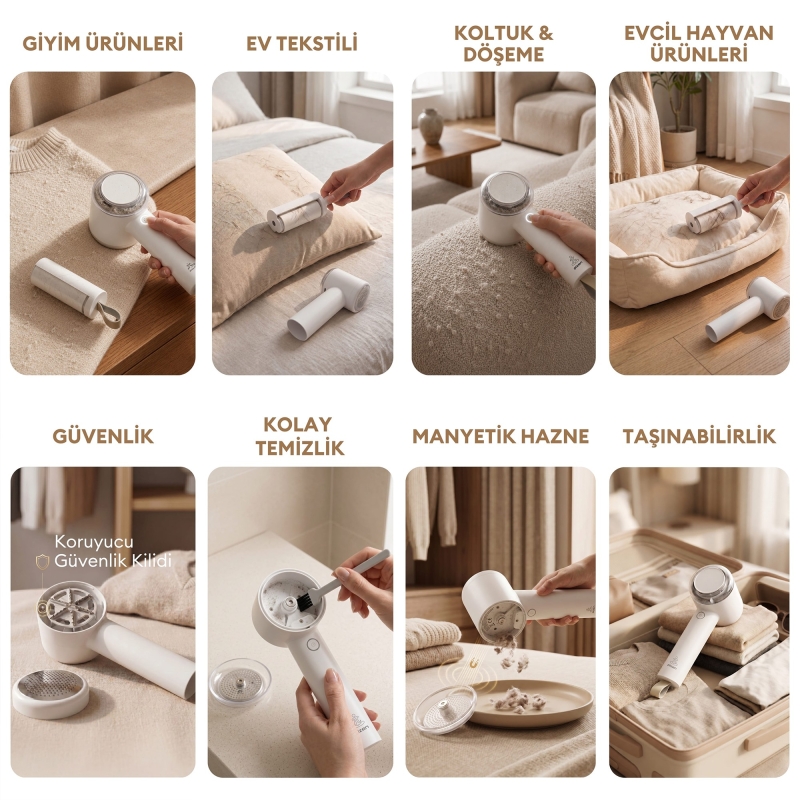 Pizen Wax Pro 6 Bıçaklı Şarjlı Tüy ve Tiftik Temizleme Makinesi Dahili Tüy Toplama Rulosu 2’si 1 Arada - 9