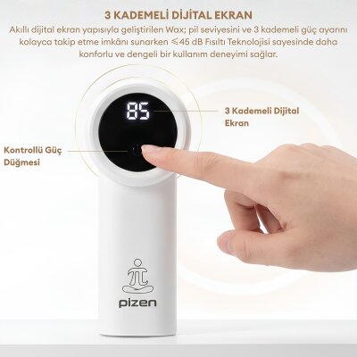 Pizen Wax Şarjlı Taşınabilir Tüy ve Tiftik Temizleyici 3 Kademeli Dijital Göstergeli 2 Yedek Bıçaklı Beyaz - 4