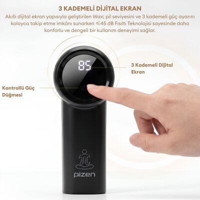 Pizen Wax Şarjlı Taşınabilir Tüy ve Tiftik Temizleyici 3 Kademeli Dijital Göstergeli 2 Yedek Bıçaklı Siyah - 4