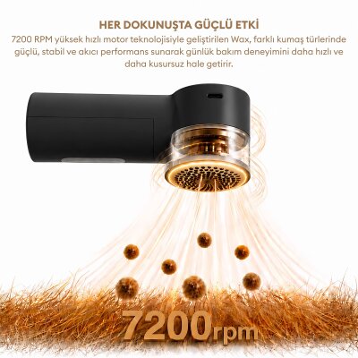 Pizen Wax Şarjlı Taşınabilir Tüy ve Tiftik Temizleyici 3 Kademeli Dijital Göstergeli 2 Yedek Bıçaklı Siyah - 5