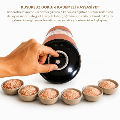 Pizen Windmill Şarjlı Otomatik Baharat Öğütücü LED Işıklı Ayarlanabilir Tuz Karabiber Baharat Değirmeni Turuncu - 6
