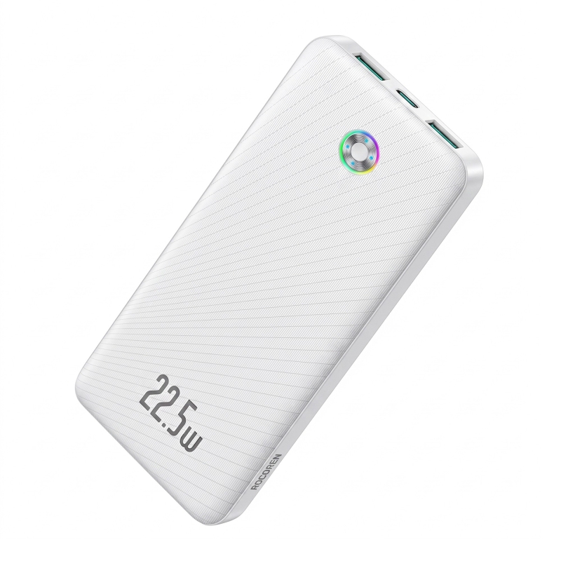 Rocoren 10000mAh 22.5W Powerbank PD Hızlı Şarj, 3 Çıkışlı USB-C + Çift USB-A Tablet ve Telefonlarla Uyumlu Taşınabilir Şarj Cihazı Beyaz - 1