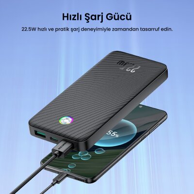 Rocoren 10000mAh 22.5W Powerbank PD Hızlı Şarj, 3 Çıkışlı USB-C + Çift USB-A Tablet ve Telefonlarla Uyumlu Taşınabilir Şarj Cihazı Beyaz - 6