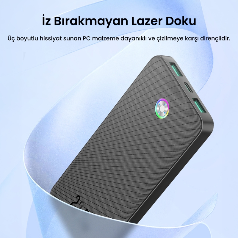 Rocoren 10000mAh 22.5W Powerbank PD Hızlı Şarj, 3 Çıkışlı USB-C + Çift USB-A Tablet ve Telefonlarla Uyumlu Taşınabilir Şarj Cihazı Siyah - 7
