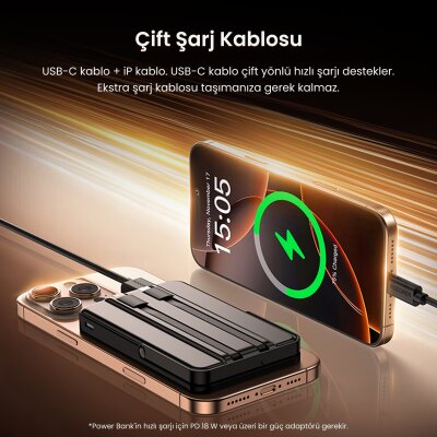 Rocoren 10000mAh MagSafe 15W Kablosuz Powerbank Lightning ve Type-C 22.5W Kablolu Standlı Taşınabilir Hızlı Şarj Cihazı - 3