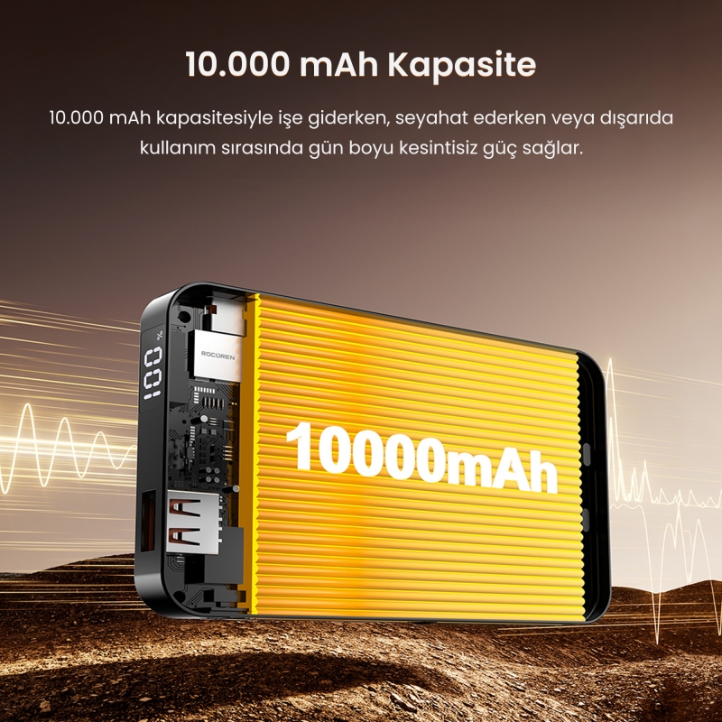 Rocoren 10000mAh MagSafe 15W Kablosuz Powerbank Lightning ve Type-C 22.5W Kablolu Standlı Taşınabilir Hızlı Şarj Cihazı - 8