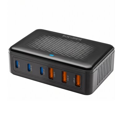 Rocoren 100W GaN 6 Portlu 3*Type-C 3*USB-A Masaüstü Hızlı Şarj İstasyonu Telefon, Tablet Uyumlu Çoklu Cihaz Şarj Aleti - Rocoren