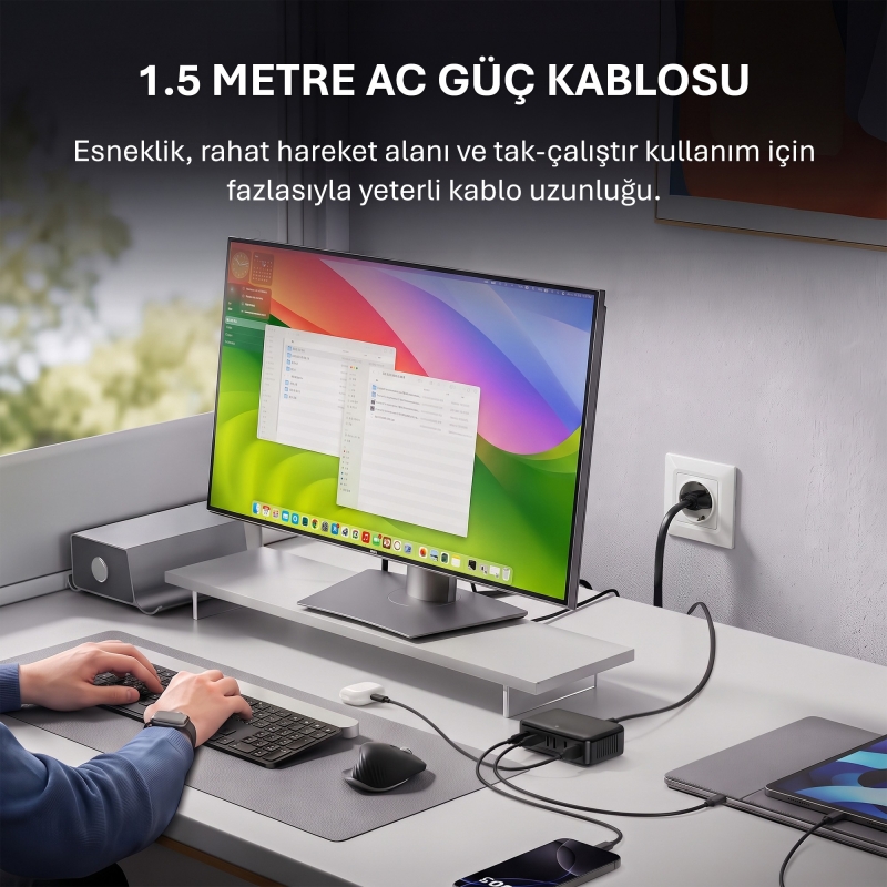 Rocoren 100W GaN 6 Portlu 3*Type-C 3*USB-A Masaüstü Hızlı Şarj İstasyonu Telefon, Tablet Uyumlu Çoklu Cihaz Şarj Aleti - 5
