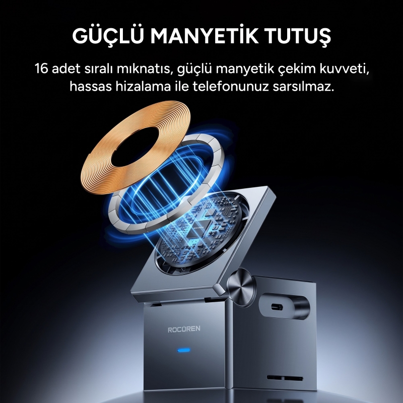 Rocoren 15W Katlanabilir iPhone Airpods Apple Watch MagSafe Uyumlu Kablosuz Şarj Cihazı Stand - 4