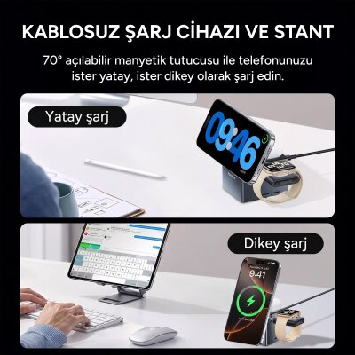 Rocoren 15W Katlanabilir iPhone Airpods Apple Watch MagSafe Uyumlu Kablosuz Şarj Cihazı Stand - 5