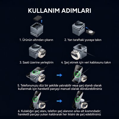 Rocoren 15W Katlanabilir iPhone Airpods Apple Watch MagSafe Uyumlu Kablosuz Şarj Cihazı Stand - 8