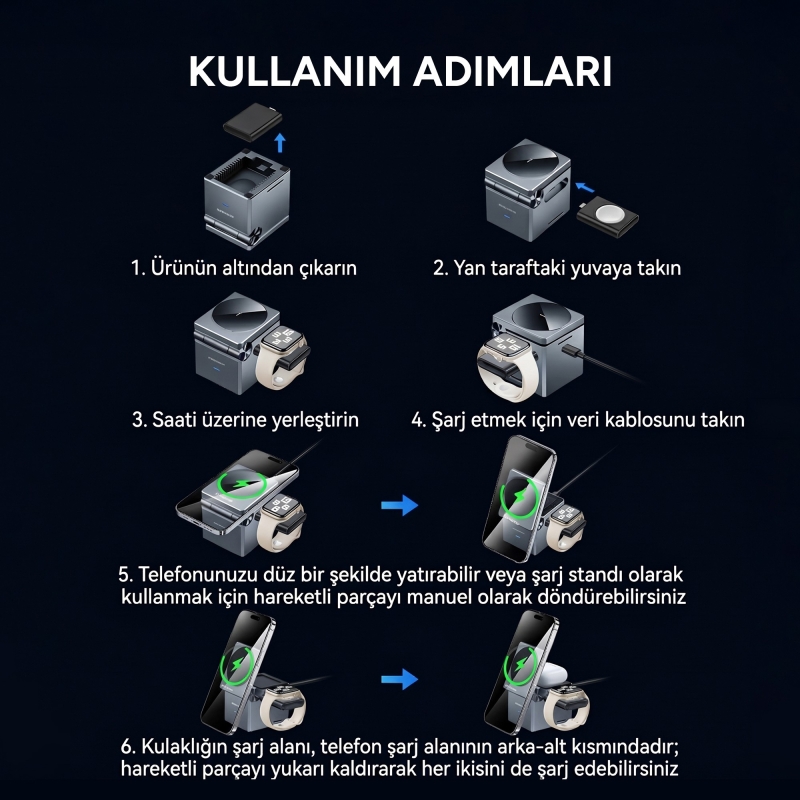 Rocoren 15W Katlanabilir iPhone Airpods Apple Watch MagSafe Uyumlu Kablosuz Şarj Cihazı Stand - 8