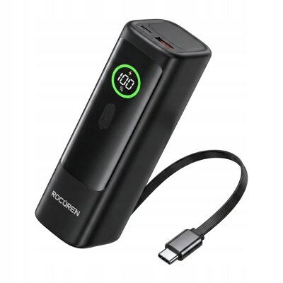 Rocoren 20000mAh 100W Powerbank Dijital Ekranlı Hızlı Şarj Dahili Type-C Kablo + USB-C + USB-A MacBook, Tablet ve Telefonlarla Uyumlu Taşınabilir Şarj Cihazı - Rocoren