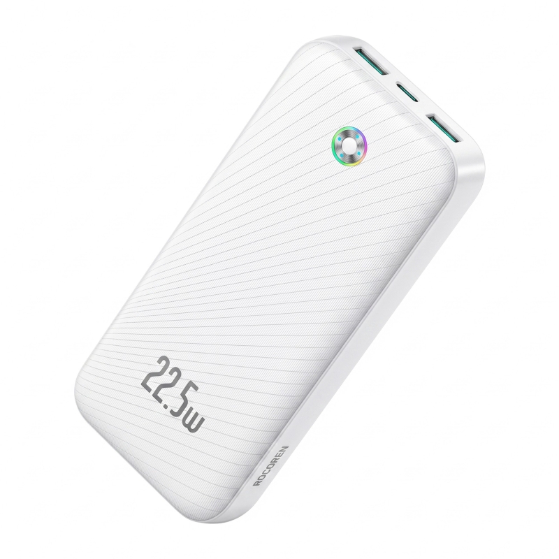 Rocoren 20000mAh 22.5W Powerbank PD Hızlı Şarj, 3 Çıkışlı USB-C + Çift USB-A Tablet ve Telefonlarla Uyumlu Taşınabilir Şarj Cihazı Beyaz - 1